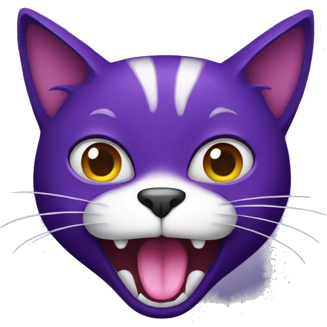 Dark purple cat with a big open mouth emoji