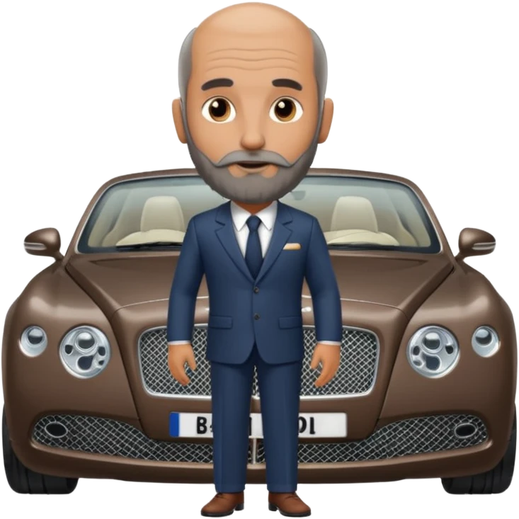 Slightly Balding with frencb beard graying indian guy in suit with a bentley names professor bw tlt emoji