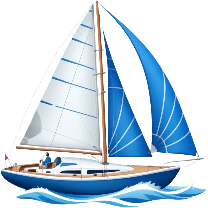 A sleek sailboat emoji with visible wind gust lines and flowing sails, representing perfect sailing conditions. Flat vector design, blue and white color palette. emoji