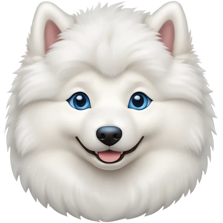 fluffy white Samoyed dog with blue eyes, smiling emoji