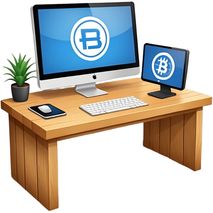 Mach mir einen schreibtisch mit einem bildschirm drauf wo mann einen Crypto chart sieht emoji