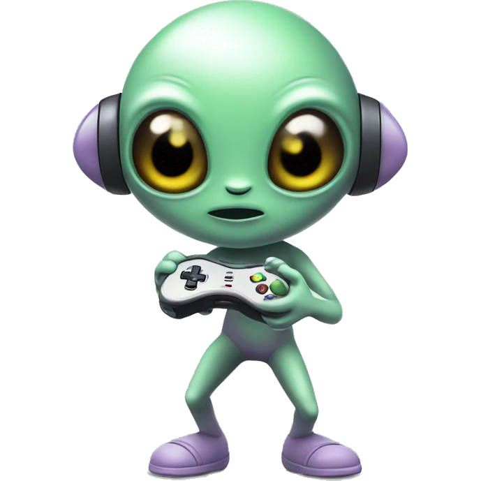 cute kawaii alien holding a game controller dancing emoji