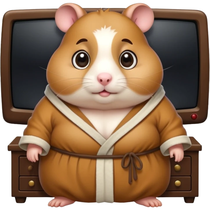 Funny cartoon-style fat hamster with big wide eyes watching tv at 3am emoji