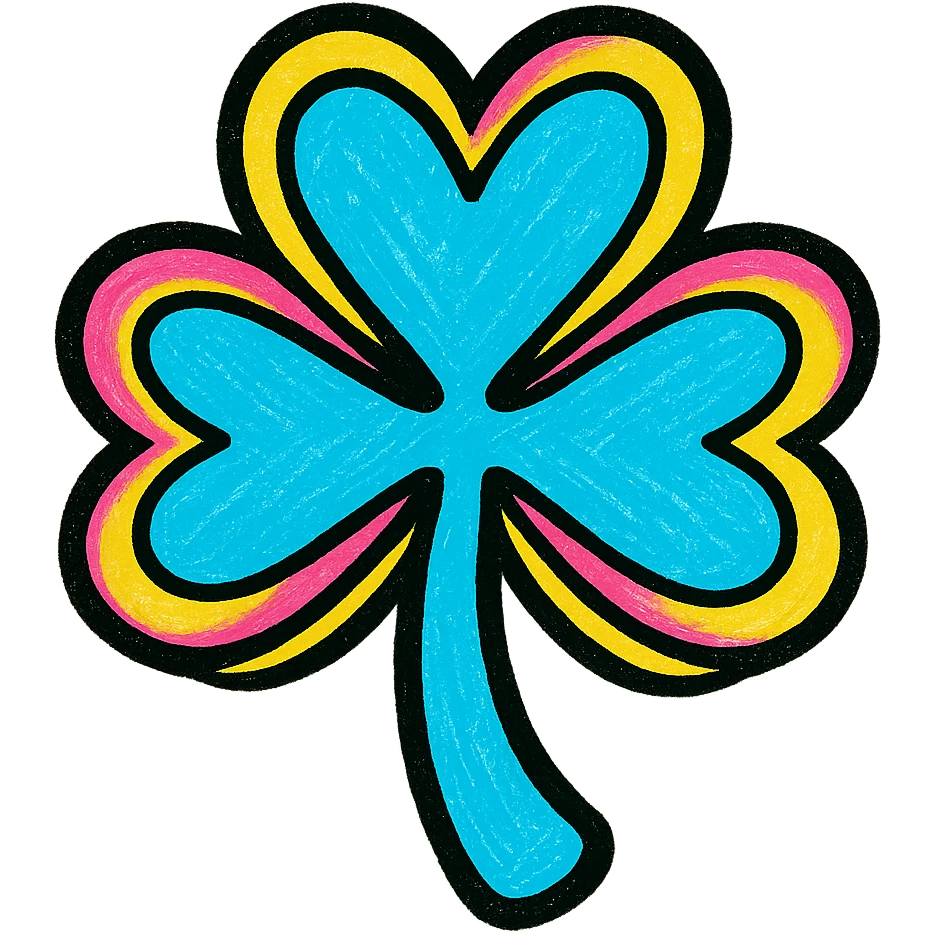 four-leaf clover, stylized and vibrant emoji