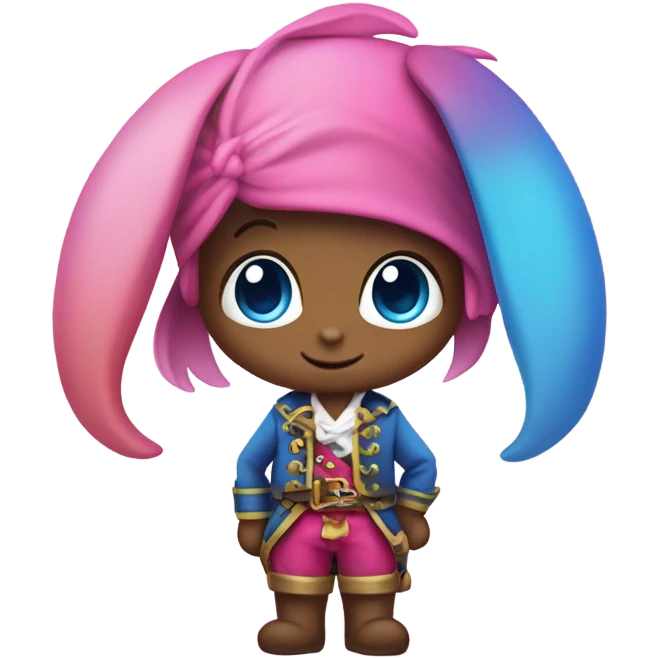 rainbow bunny with rainbow fishtail tail and big blue eyes wearing pink pirate clothes emoji