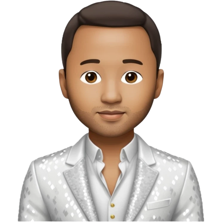 John Legend with dark brown hair, white sequin outfit emoji