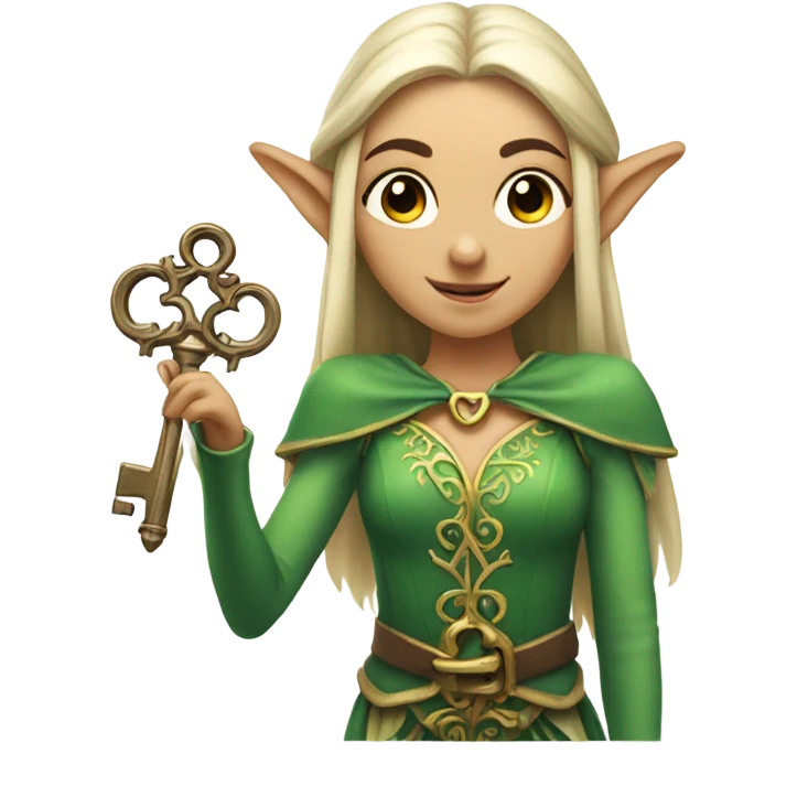 an elf woman login holding a big key emoji