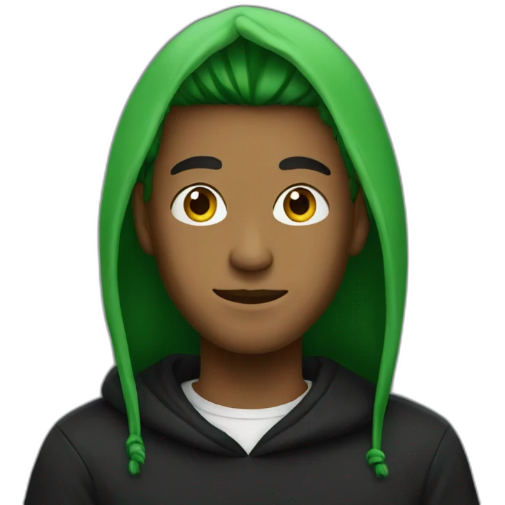 guy with green curtainse hair in black hoodie emoji