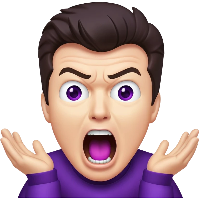 Rick Astley screaming with his mouth so wide it takes up his own face and the entire picture is purple and a staticky type emoji