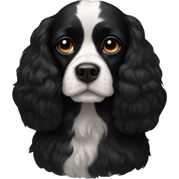 Small completely black king spaniel with black fur on his whole face and white fur on chest emoji