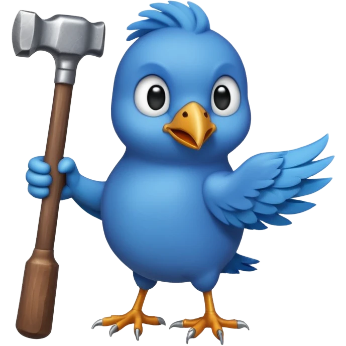 A blue Twitter bird holding a hammer emoji