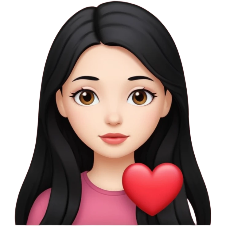 black-haired long hair white young girl looking in love emoji