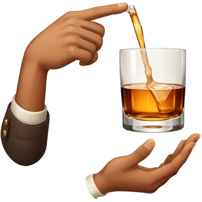 White hand holding whiskey glass with arm (right hand) emoji