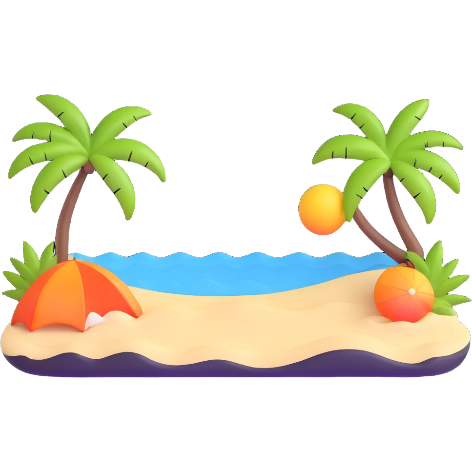 tropical beach with bright sun and colorful beach umbrella emoji
