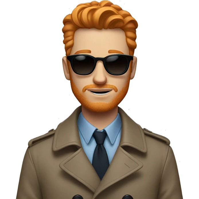 ginger man, sunglasses, soul patch, short hair, trench coat, blue undershirt emoji
