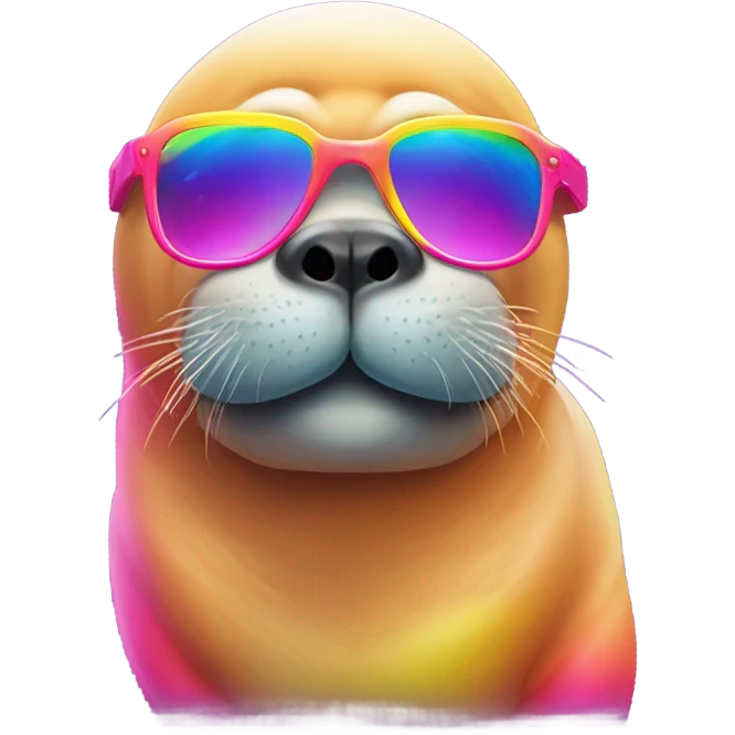Lisa Frank Walrus wearing rainbow glasses emoji