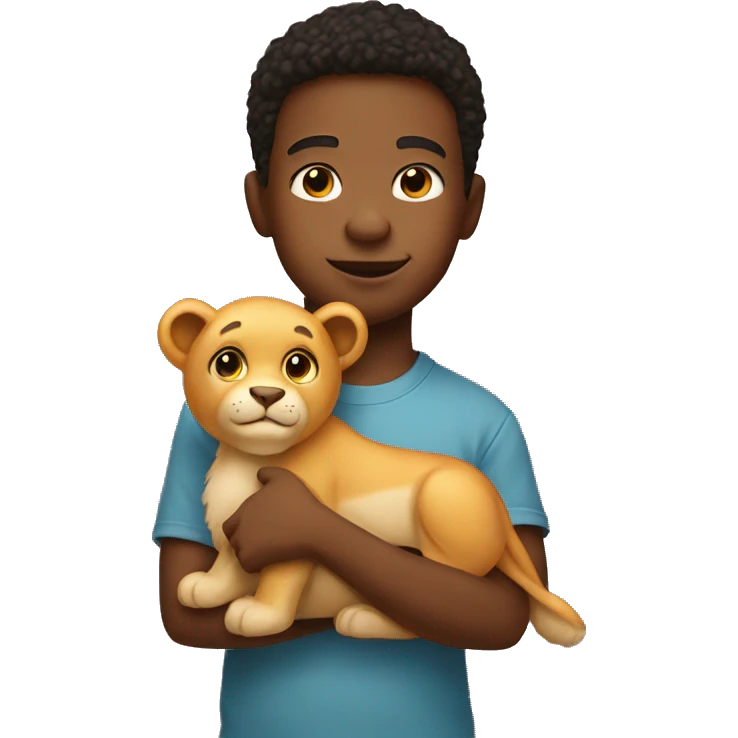 little boy holding stuffed lion emoji