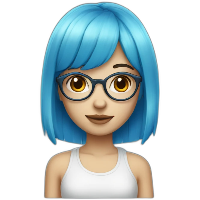 fair-skinned girl in glasses blue hair with bang emoji