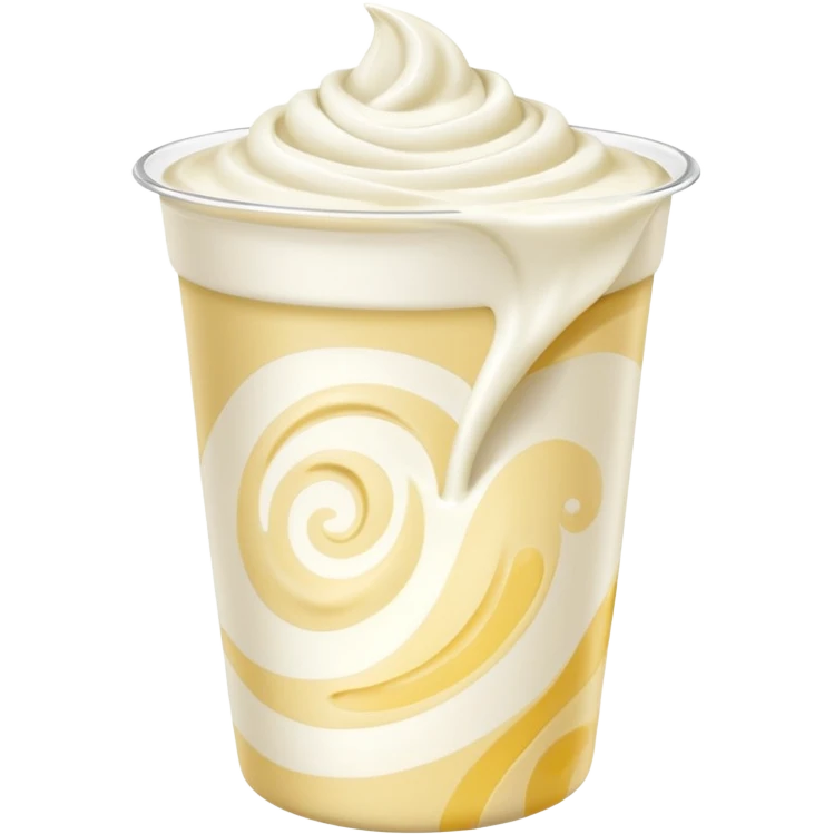 plant-based yogurt in open unbranded cup, creamy white with silky swirls, cup in soft neutral tones, no extras, soft lighting, emoji scale emoji