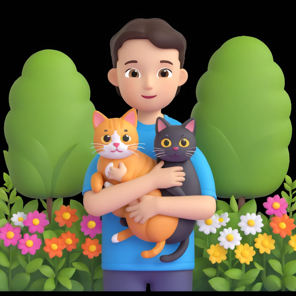 boy and cat pet in garden background emoji
