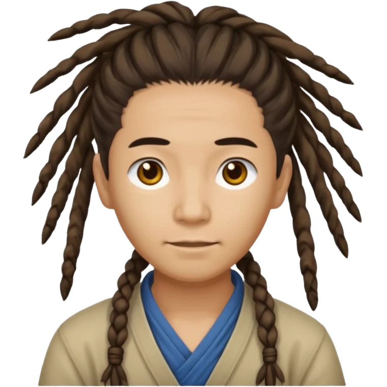 Casual person with tied-back dreadlock, asian emoji