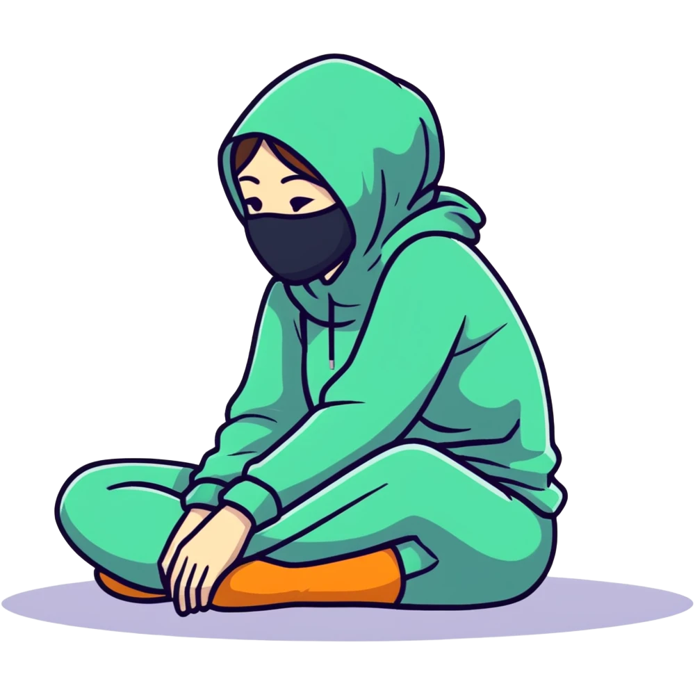 woman sitting on floor in profile view crying with face covered by arms emoji