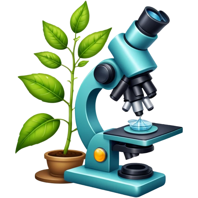 An icon featuring a microscope, a DNA strand, and a plant, symbolizing biology. The design includes animal cells, a leaf, and scientific formulas, representing the study of living organisms and ecosystems. Transparent background highlights biological research and discovery. emoji