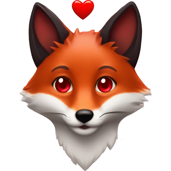 dark red fox face with tiny red heart instead of eyes emoji