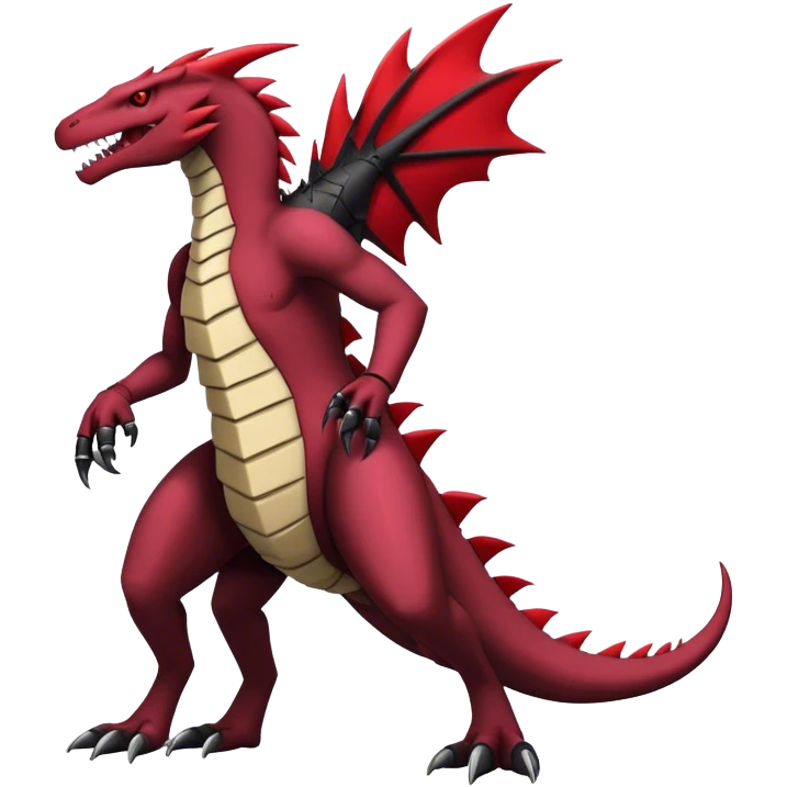 Badass cool edgy black and red salazzle-tyranitar-hybrid, full body emoji