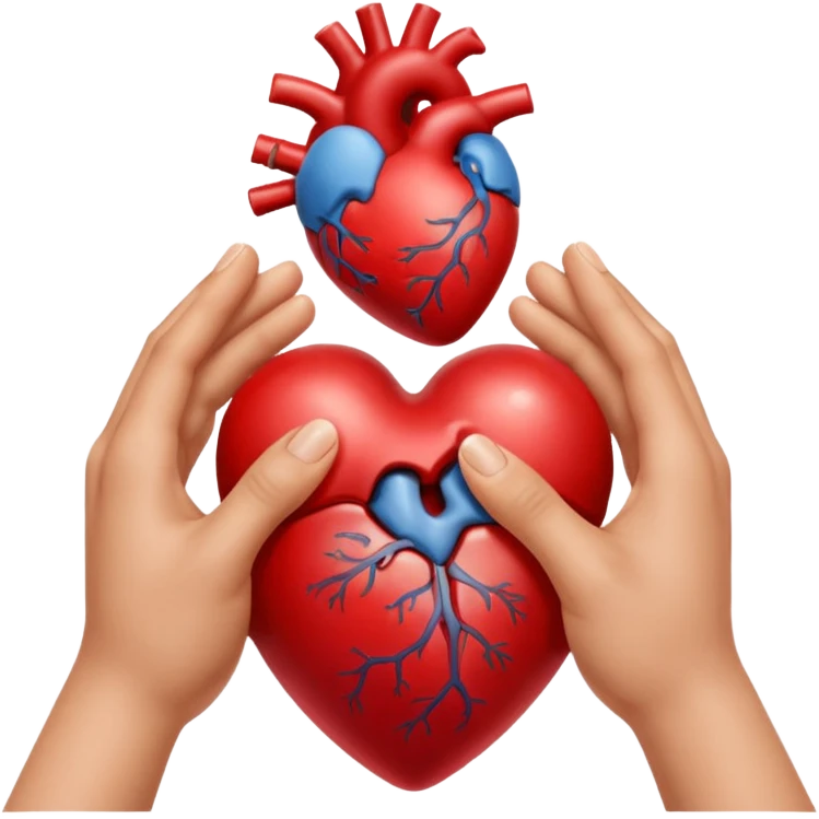 Two hands facing right, cupping a realistic heart emoji