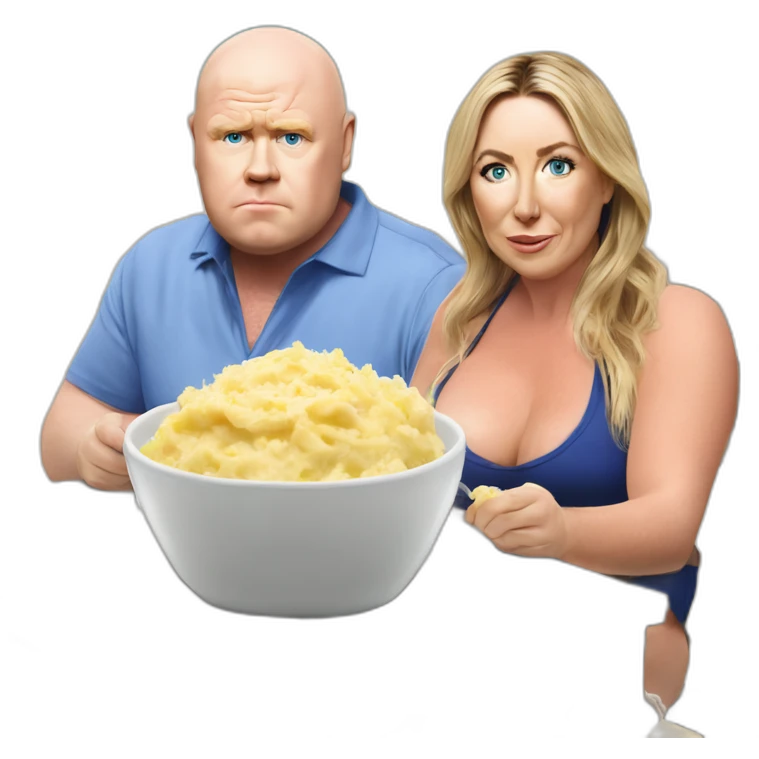 Victoria coren-mitchell and Phil Mitchell eating mashed potatoes on the beach emoji