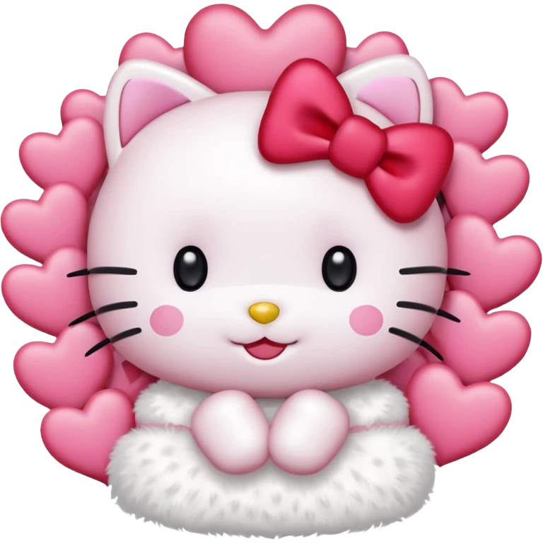 hello kitty surrounded by small hearts emoji
