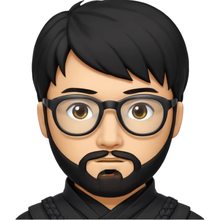 Man with black hair and beard wearing glasses in a ninja costume.  emoji