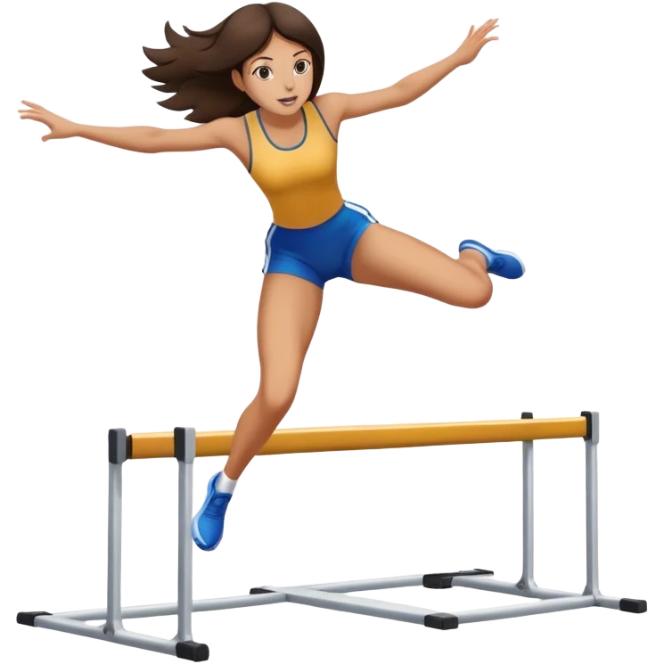 Brunette girl with two legs going over one track hurdle  emoji