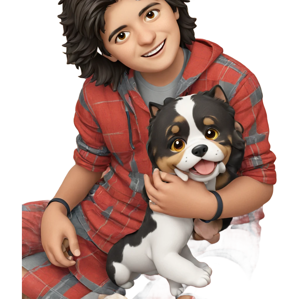smiling boy holding dog emoji