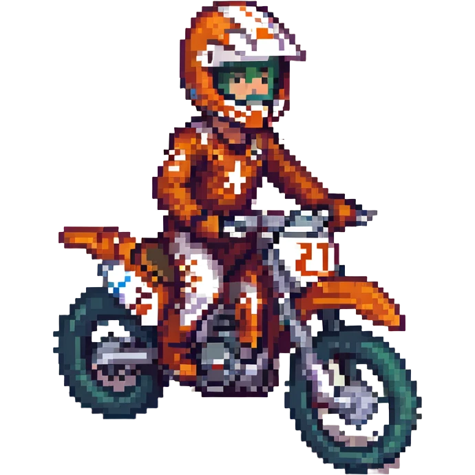 dirt bike racer, pixel art, retro video game look, vibrant, small details emoji