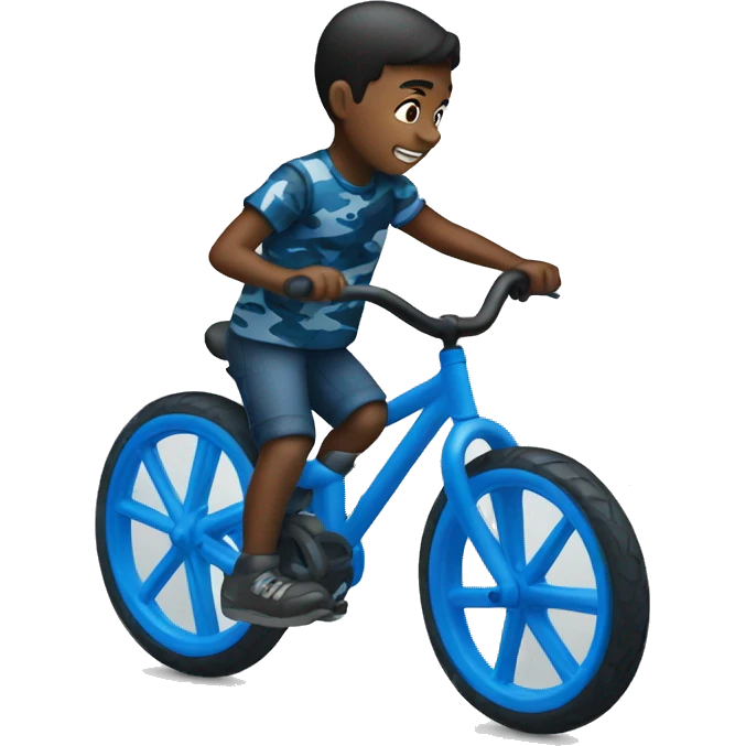 kid wheeling a blue camo bike  emoji