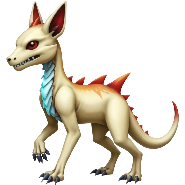 Skeletal Colorful Evil Shiny Glowing Cubone-Marowak-Zoroark-Anubis-Wendigo-Fakémon-hybrid-creature (full body), 4 legs emoji