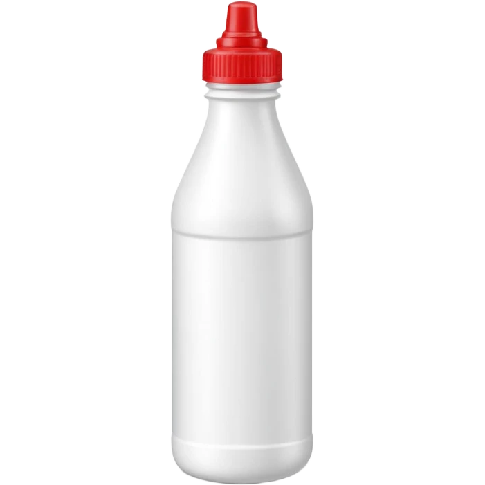 tall opaque plastic bottle with narrow neck, molded grip, screw cap, white bottle with red cap, slightly industrial shape, strong cleaning use, no label, no hazard sign, sealed bottle, soft lighting, subtle shadows, emoji scale emoji