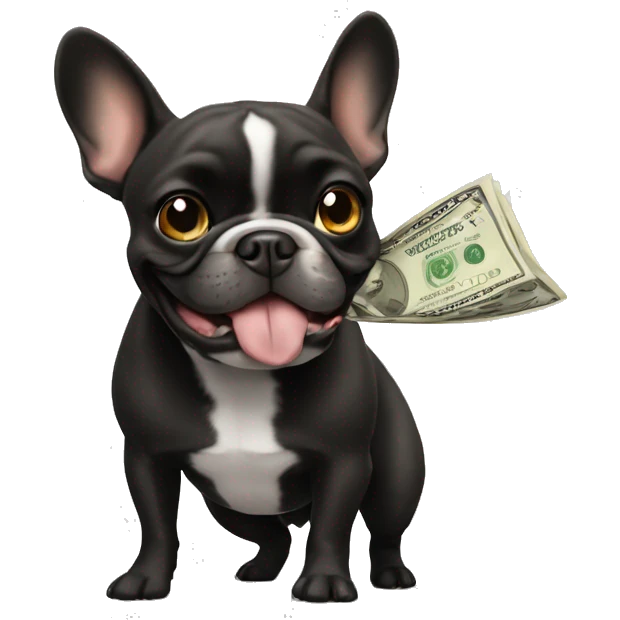 Black-and-tan French bulldog paying money emoji