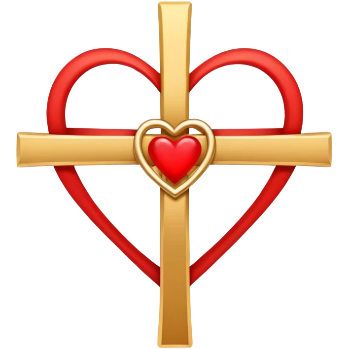 Two red  heart outlines  entwined with a simple gold cross  emoji