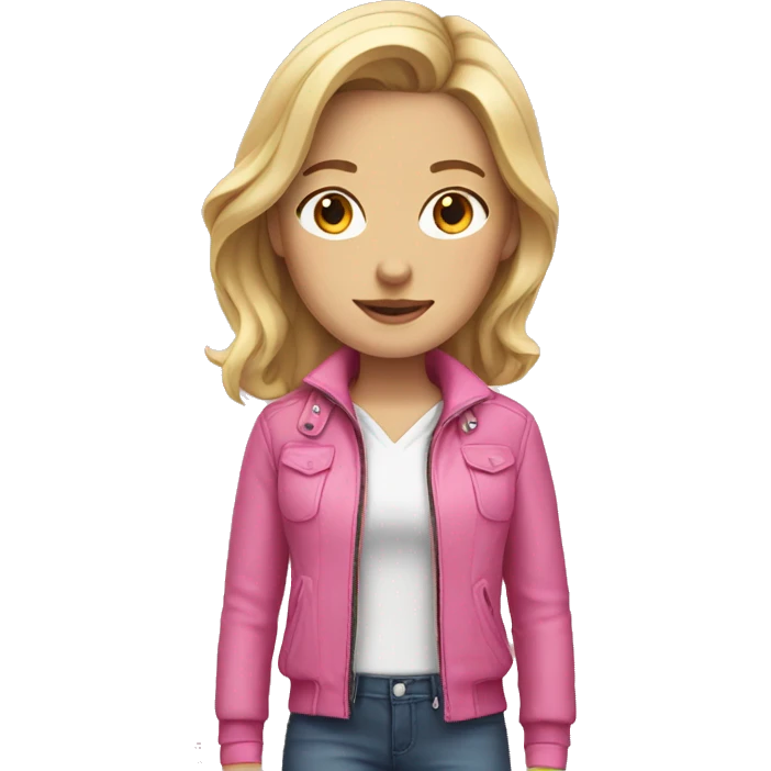 White girl wearing pink Jacket emoji
