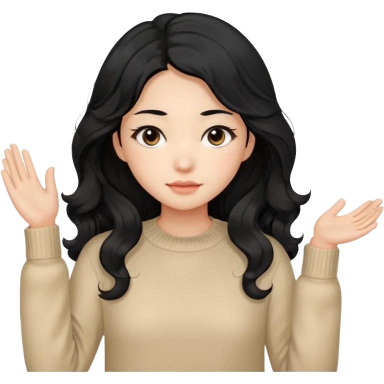 Beautiful girl,Black hair, wavy long hair,Black eyes,Chinese, beige sweater  emoji