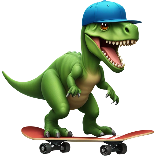 Dinosaur wearing a backwards hat on his head skateboarding  emoji