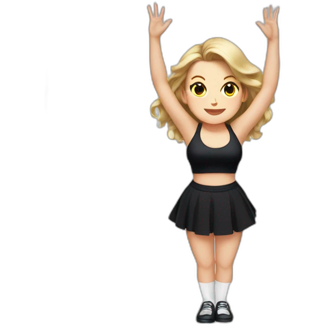 Front view full body curvy caucasian beauty headstands straight hands up black skirt white knickers white socks emoji