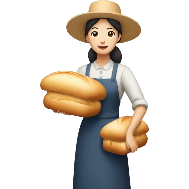 asian amish woman wearing a hat holding a loaf of bread emoji