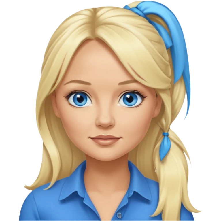 Emma Bunton with blue eyes, blonde long ponytail hair emoji