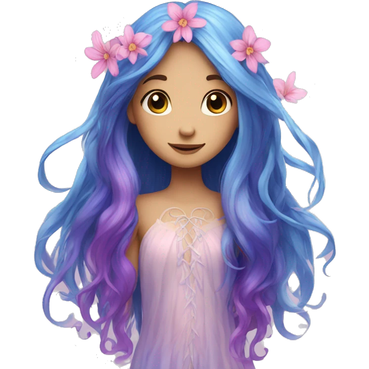 Beautiful, flower, fairy, pink, blue, purple, long hair emoji