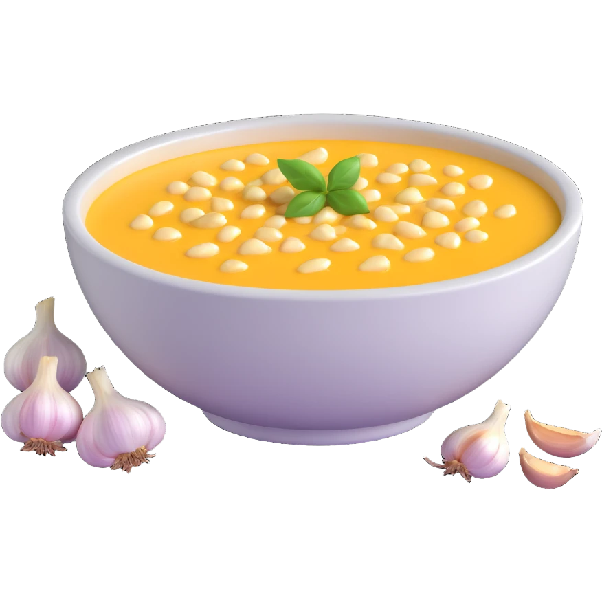 bowl of allioli sauce with garlic cloves emoji