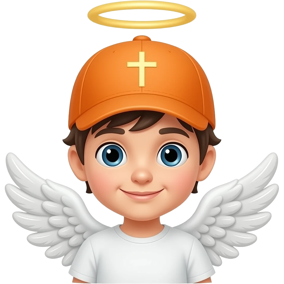 Orange cap in little cross angel emoji